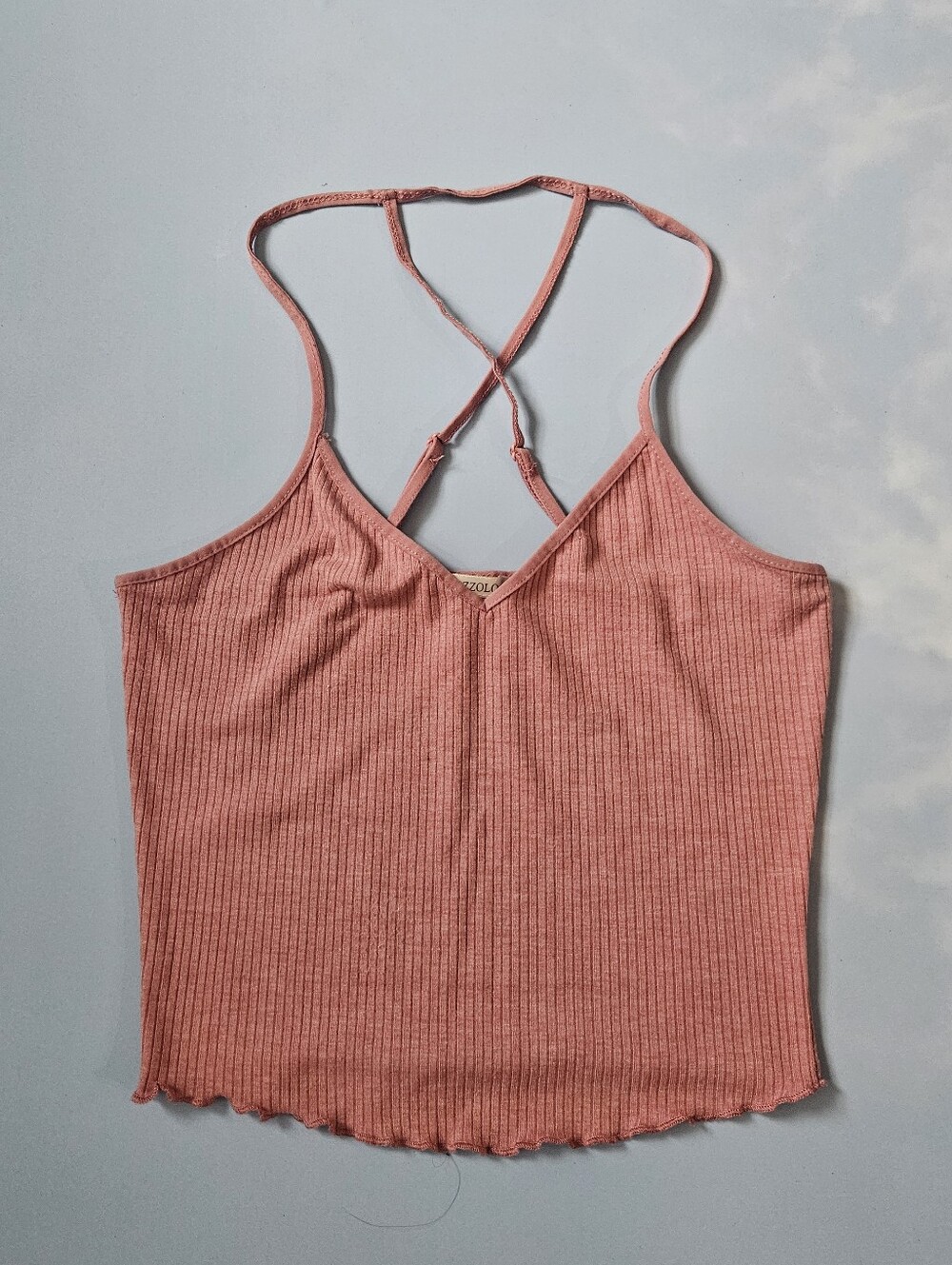 Baby Pink Ribbed V-Neck Cami Tank Top Strappy Tank Top Ribbed Knit Tank Top Sexy